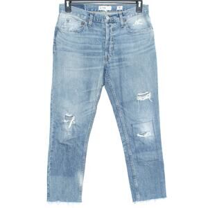 RE/DONE Originals Womens Jeans Relaxed Crop Button Fly Distressed Blue 28 FI